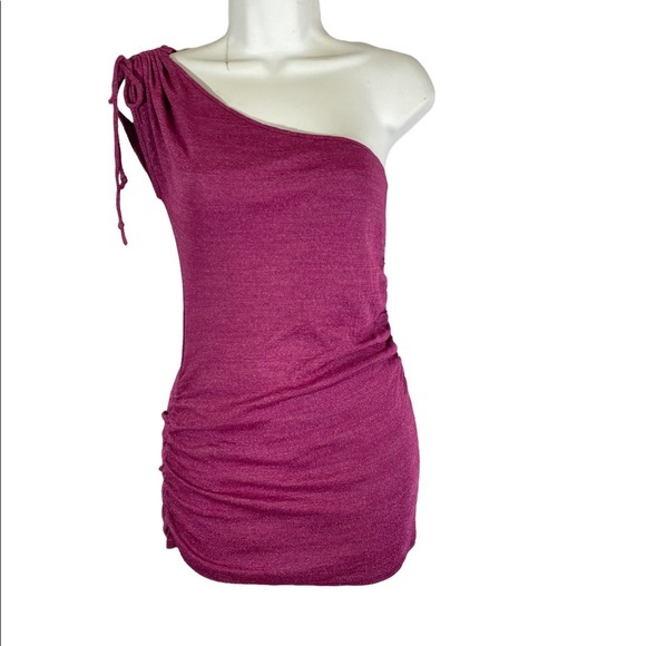 Michael Stars One Shoulder Top Pink Side Ruching Stretchy One Size Fits Most - Picture 5 of 8